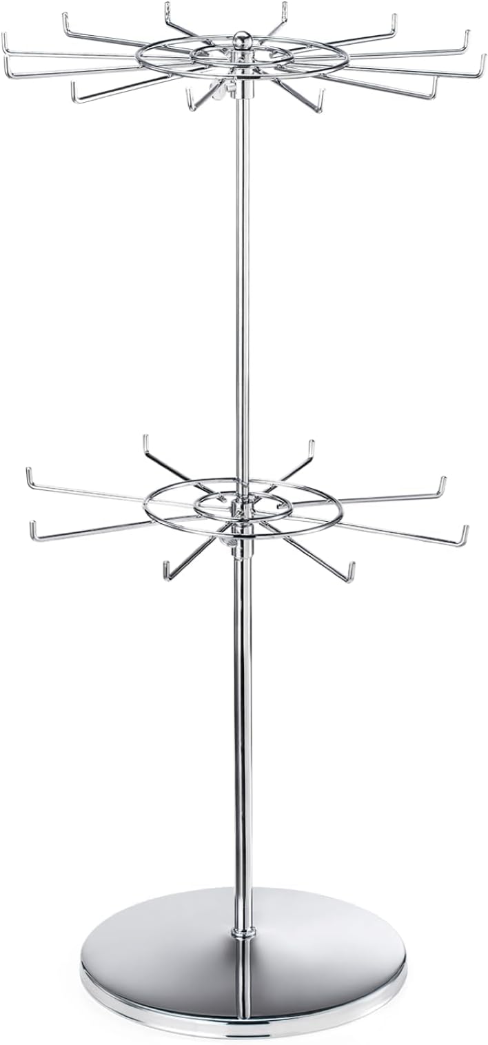 Display Rack Jewelry Display Stand Retail Display Stand 2 Tier Display Stand Height Adjustable Display Rack Rotating Display Stand for Mall,Exhibition and Retail Store(Silver)