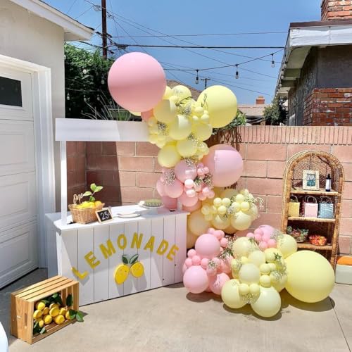 Image of Biapian Pink and Yellow Balloons Set, 60 Pcs Light Pastel Pink Macaron Yellow Sand White 12 Inch Latex Balloon Helium for Girls Bee Bear Theme Birthday Bridal Wedding Baby Shower Party Decorations