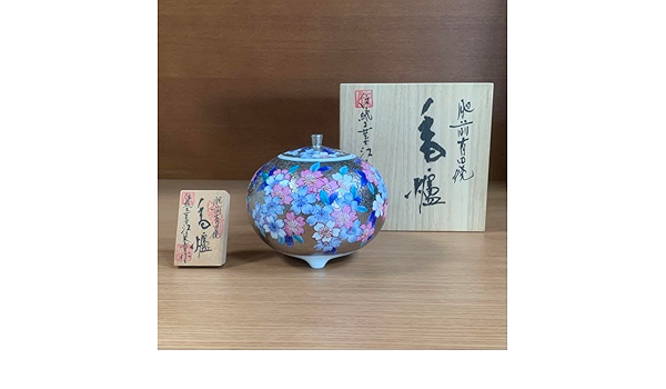 有田焼 金龍窯 伝統工芸士 江口天童作 プラチナ彩 桜絵 香炉