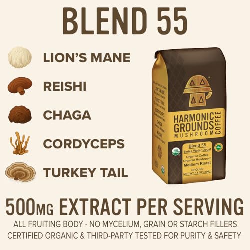 Harmonic Grounds Swiss Water Decaf Mushroom Coffee