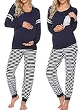 Ekouaer Women's Soft Maternity & Nursing Pajamas Jogger Sleepwear Set Striped Nursing Pajamas for...