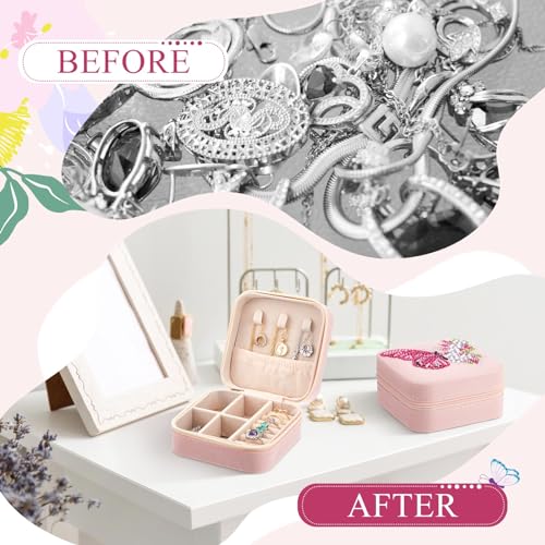 Image of Hinly 2 Pcs Portable Diamond Painting Jewelry Storage Box DIY Diamond Art Accessories PU Leather Jewelry Ring Organizer Case Travel Jewelry Organizer(Butterfly and Flower,Bright Color)