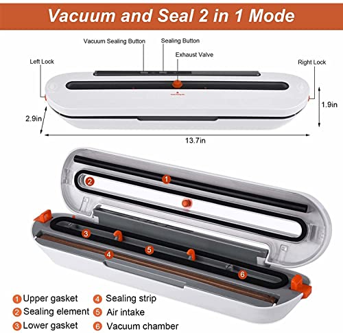 Image of ORILEY Vacuum Sealer Machine Dry & Wet Electric Automatic Kitchen Food Packaging Air Sealing with 10 Preservation Bags (80W), white (QH-02)