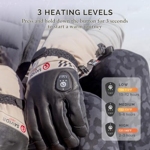 Image of SAVIOR HEAT Heated Gloves for Men Women 2.0, App Electric Rechargeable Ski Gloves with 3M Thinsulate, PD 20W Fast Charging & 12H Runtime, Waterproof Goatskin Skiing Motorcycle Outdoor