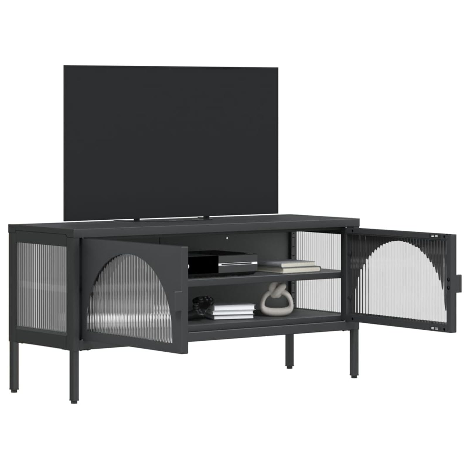 Homgoday Szafka pod telewizor szkło i stal czarna 105x35x50 cm, szafka pod telewizor salon jadalnia stół kawowy telewizor sprzęt muzyczny szafa pod schowek uchwyt meblowy telewizor