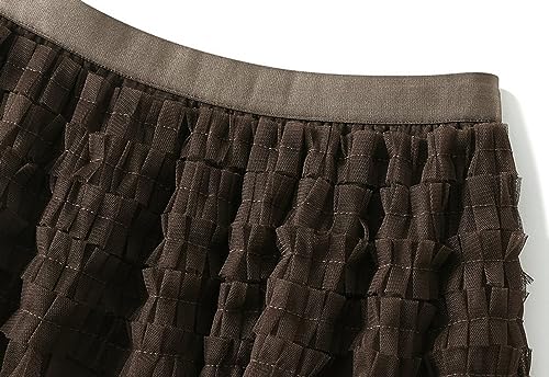 Women's Tulle Skirt A-Line Pleated Elastic High Waist Layered Mesh Ballet Prom Party Skirt Tutu Midi Skirts (Color : Dark Coffee C, Size : One Size)2