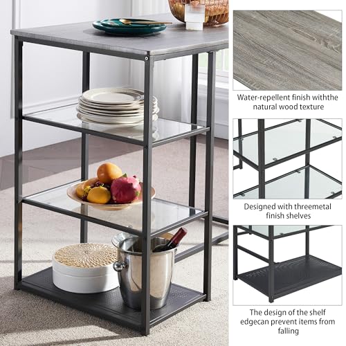 Image of VECELO Dining Table Set for 2 with 3 Storage Shelves,Counter Height Kitchen Table and Chairs with Pu Cushion Chairs & Wood Top for Small Space,Dining Room,Apartment,Gray