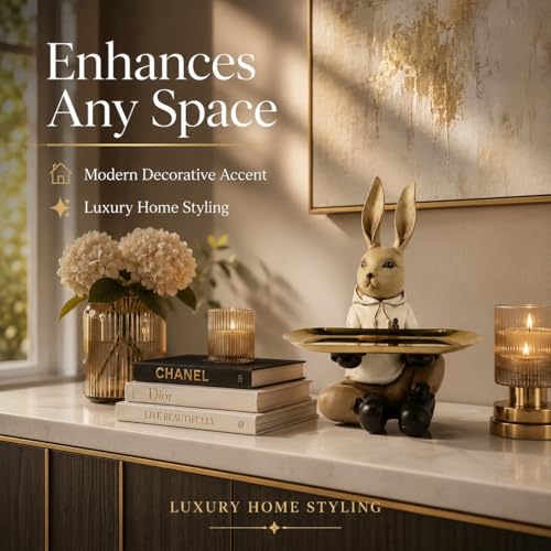 Image of ARMONIA Decorative Rabbit Tray Holder with Golden Tray | Multipurpose Premium Organizer in Matte Finish | Luxury Home Decor Accent for Living Room, Dining & Gifting