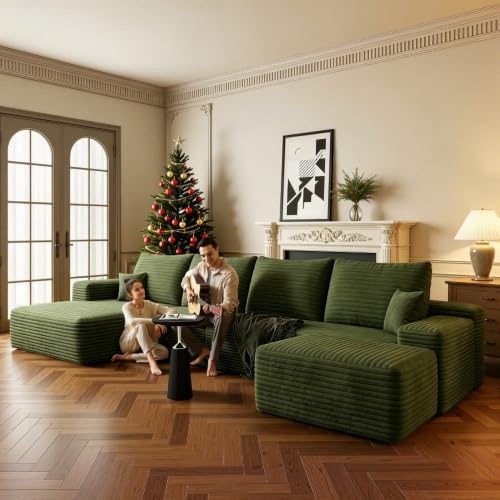 Image of Boneless Couch, Modular Sectional Couches for Living Room, U-Shaped Cloud Couch Sofa with Deep Seat, Fluffy Corduroy Upholstered Corner Sofa
