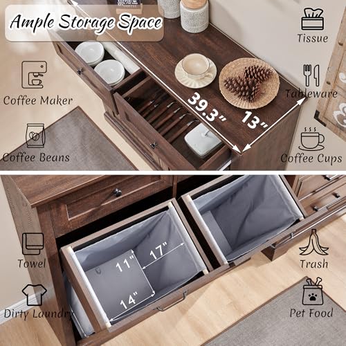 Image of IFBUY Double Tilt Out Laundry Hamper Cabinet, Trash Cabinet, Brown