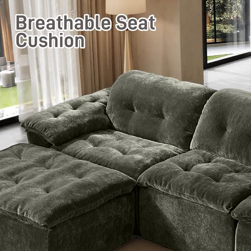 Image of 157 inch Oversized U Shaped Sectional Cloud Couch, Large Modern Cloud Sectional Couch with Ottoman, Chenille 6 Seat Sofa Set, Modular Sectional Sofa for Living Room, No Assembly Required, Green