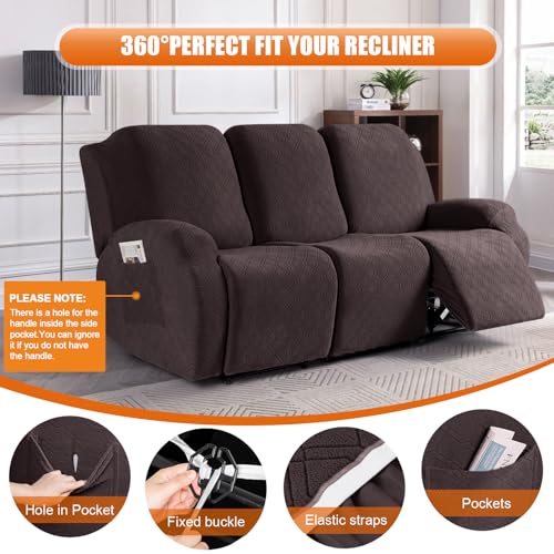 Image of VANSOFY Recliner Sofa Covers, 3-Pieces Stretch Reclining Couch Covers with Pockets Reclining Couch Slipcovers 3 Seater Soft Washable Furniture Protector for Dogs Cats(Chocolate)