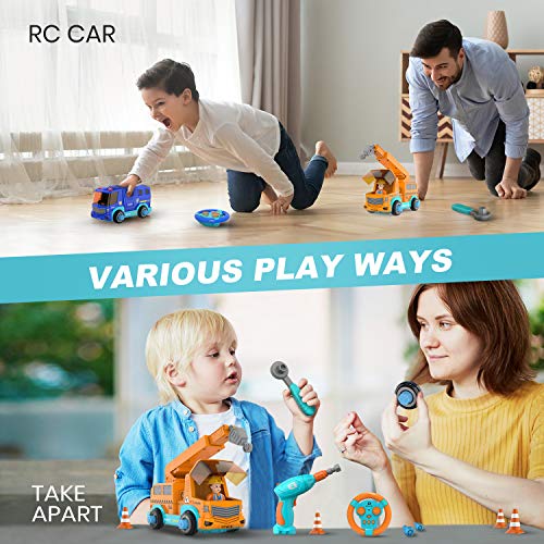 image for DEERC Remote Control Take Apart Toys Set 2.4GHz RC Police Car&Crane,ST