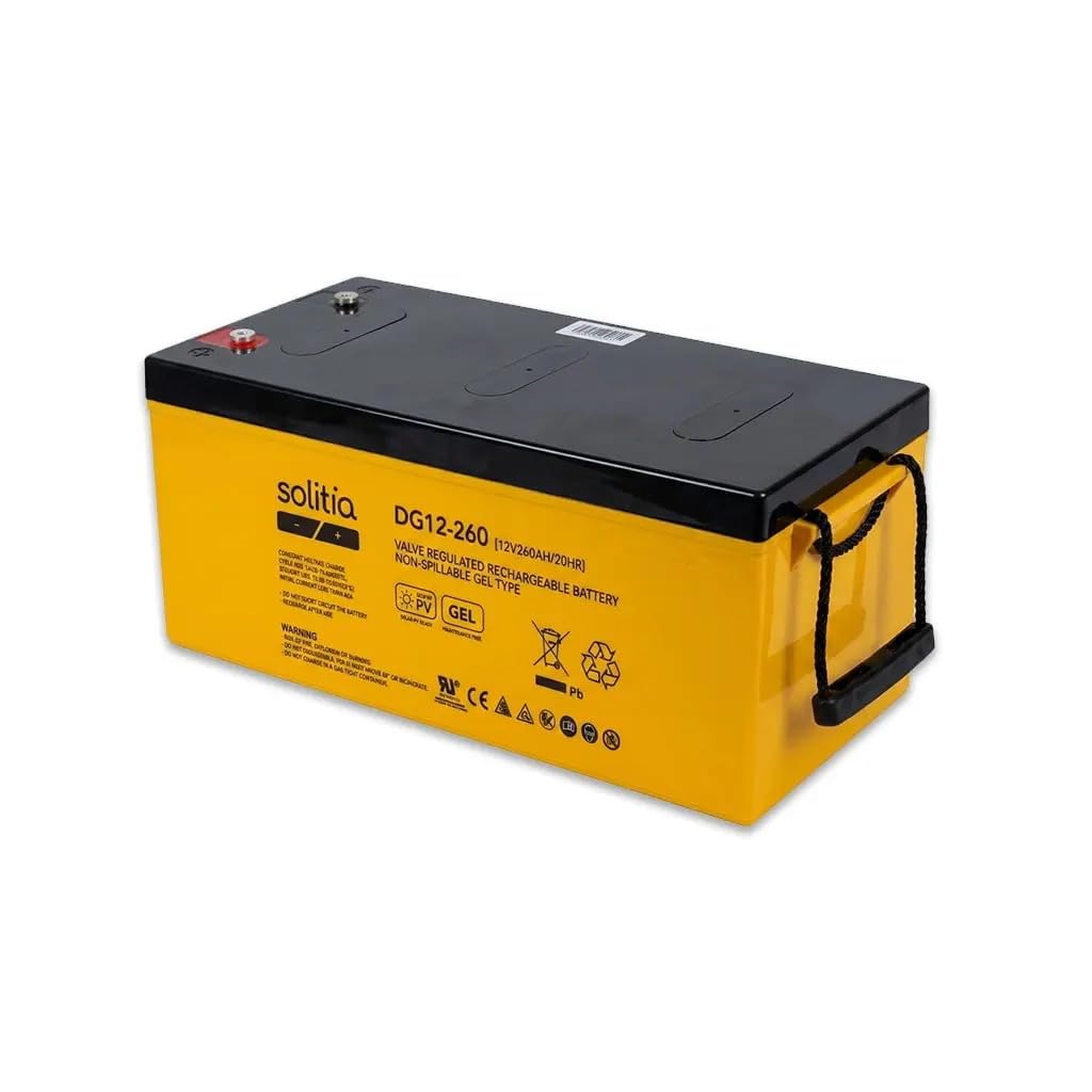 DG12-260 - Batteria gel da 12 V, 260 Ah, C20, ciclo profondo, monoblocco VRLA senza manutenzione, solare, eolica, nautica, SAI