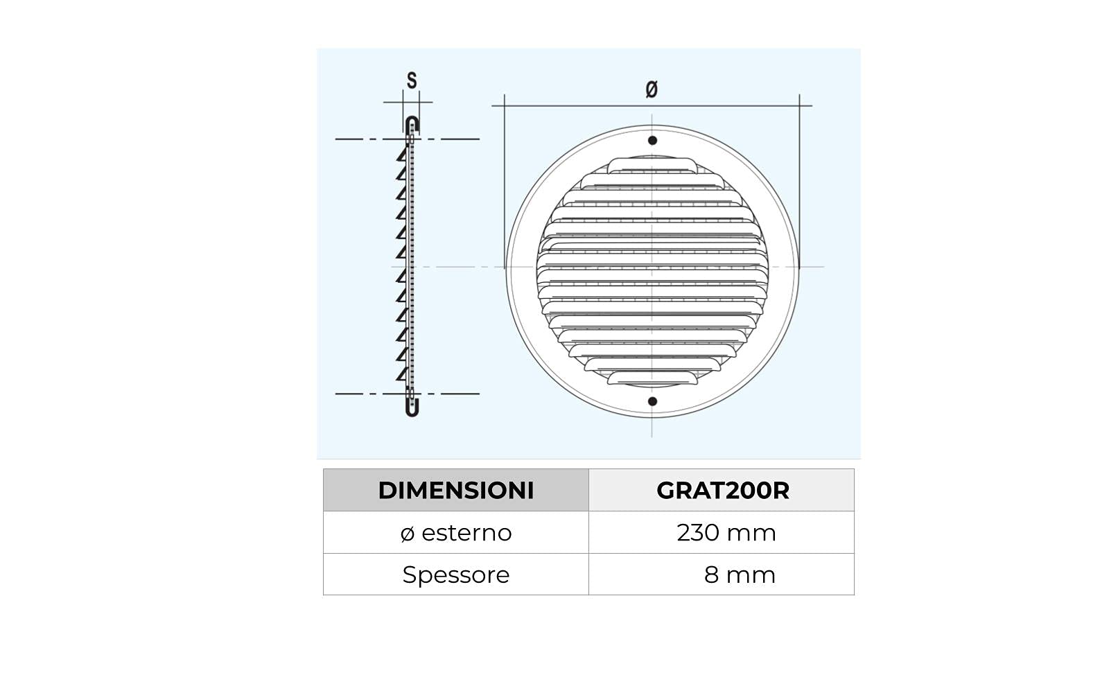 La Ventilazione GRAT200R Griglia di ventilazione tonda in rame con rete antinsetti,da sovrapporre. Diametro 230 mm.