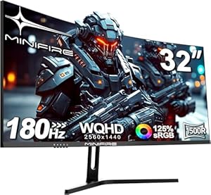Minifire Gaming Curved Monitor 32 Zoll 180Hz, 2K WQHD(2560 x 1440), 1500R,1ms(MPRT), AMD FreeSync, sRGB 125%, VESA，2xHDMI 2.0 / 2xDP (180Hz), Augenpflege - MFG32C3Q