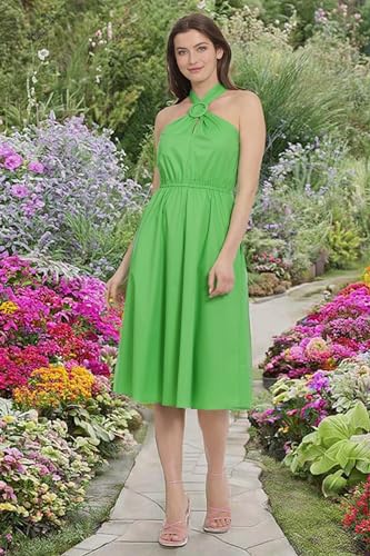 Image of Maggy London Women's Dresses Tropical Floral Print Halter Midi Dress with Cinched Waist