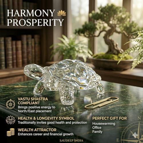 Image of SAUDEEP INDIA Feng Shui Crystal Tortise for Good Luck | Turtle for Vastu Home Decor | Kachua Idol & Figurine for Office Table and Desk Decor(Only Turtle)