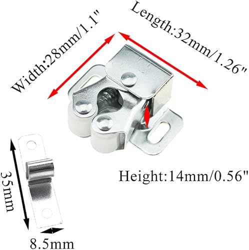 Miniatura 2 de Hahiyo Pestillo de puerta de doble rodillo, pie más corto, acero laminado en frío, se mantiene en su lugar, cierre suave, sin ruido de chirrido,