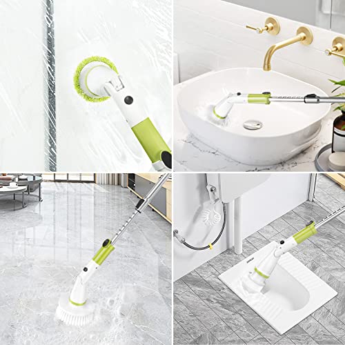Electric Spin Scrubber,360 Power Scrubber With Long Handle And Cordless,4 Replaceable Brush Heads.power Cleaning Brush For Bathroom, Tub, Tile, Floor(Green) #TOP6