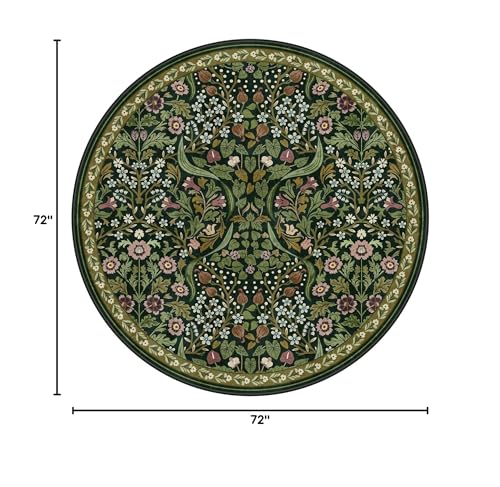 Tapete redondo floral Moynesa, 6 pies, verde miniatura 2