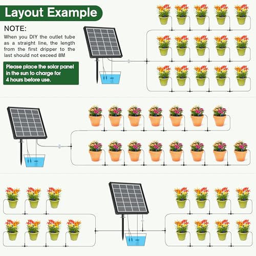 NFESOLAR Solar Drip Irrigation System Outdoor with 2200mAh Battery Backup, 6 Timing Modes, Supported 15 Pots Plants, Solar Watering System for Garden Green House - Thumbnail 3