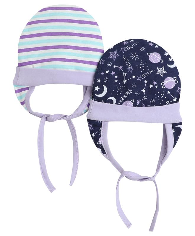 bumzee Cotton Baby Girls Printed Ear Flap Tying Cap Pack Of 2-picture-13
