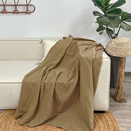 Lulu Moon Muslin Blankets For Adults 55”X75” - Kids Couch Throw Blanket For Boys - Light Weighted Organic Muslin Quilt For Sofa And Bed (Brown) #TOP2