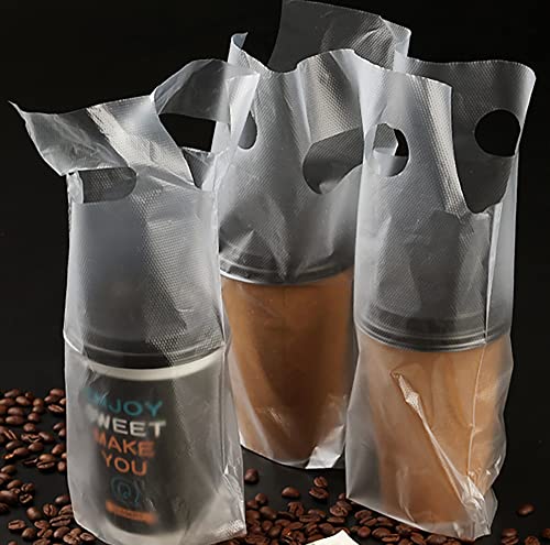 Cezoyx 300 Counts Handle Drinking Poly Bags, 2 Cup Plastic Handle Drink Carriers 12 X 11 Inch Clear Plastic Packaging Bags For Stores Delivery, Take Out, Beverage, Coffee, Juice #TOP4