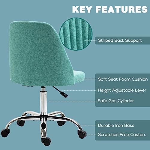 Loyrus Home Office Desk Chair, Vanity Chair, Modern Adjustable Mid-Back Cute Upholstered Armless Linen Fabric Chair, Computer Chair With Wheels For Bedroom Studying Room Vanity Room (Green) #TOP4