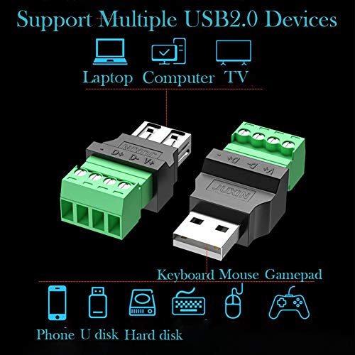 Jienk 4Packs Usb 2.0 Type A Male/Female To 4 Pin Screw Terminal Block Connector, Portable Pluggable Type Adapter Connector Converter 300V 8A #TOP1