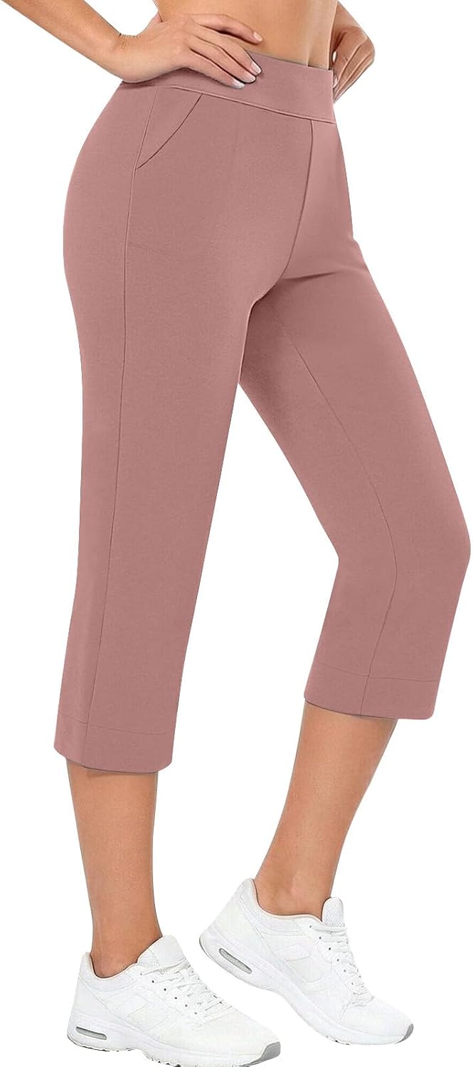 Capri Pants for Women Summer Beach Vacation Workout High Waist Athletic Yoga Cropped Pants with Pockets