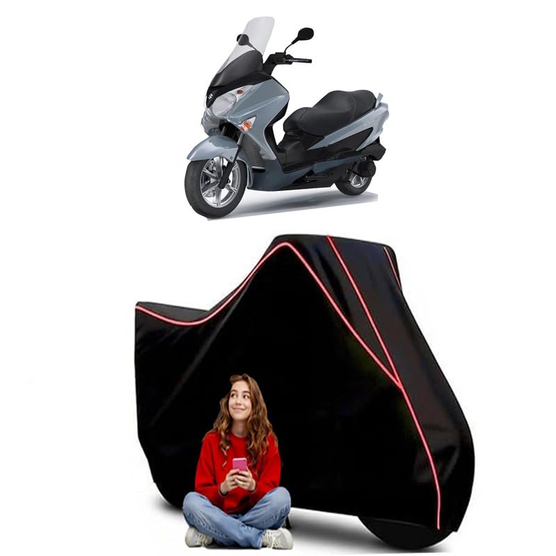 Image of Burgman 150 Scooty Bike Cover Water Resistant Outdoor Use Universal Fit Scooters Motorcycles Heavy Duty UV Protection Dust Rain Scratch Resistant Elastic Bottom Black Blue Piping