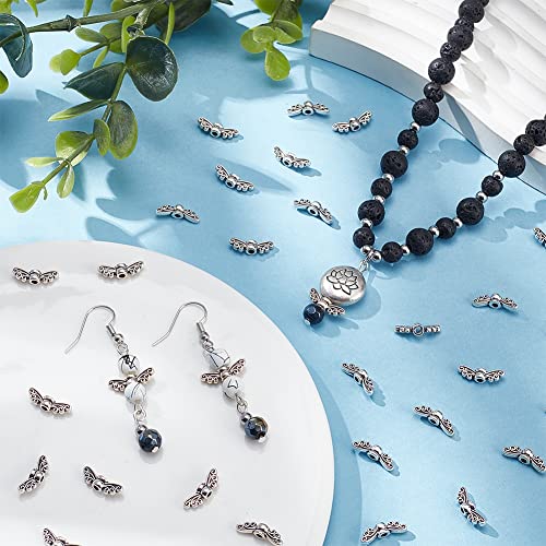 PH PandaHall 200pcs Angel Wing Spacer Beads Tibetan Alloy Angel Wing Charm Beads Spacers for Bracelet Necklace Jewellery Making, Antique Silver (14mm, Hole: 1mm) - Image 3