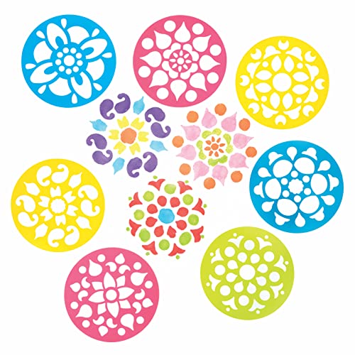 Baker Ross FE763 Rangoli Stencils - Pack of 8 Washable Stencils for Kids to Decorate Cards Pictures Painting and Printing Projects