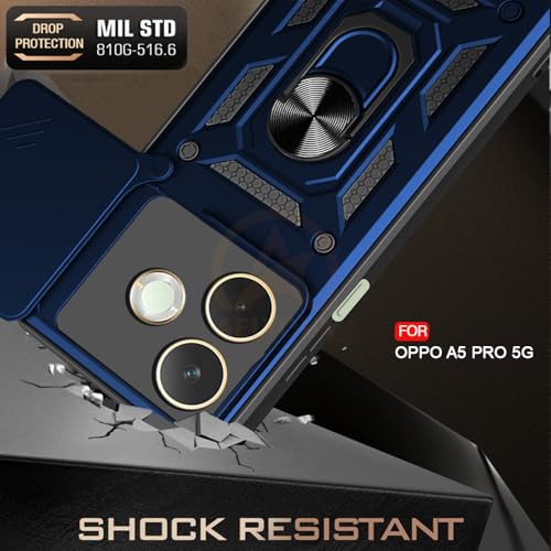 Image of Armor Bumper Back Cover Case for Oppo A5 Pro 5G Rotating Camera Cover, Ring Holder & Kickstand | Heavy Duty & 360 Degree Protection Oppo A5 Pro 5G Back Cover (Blue)