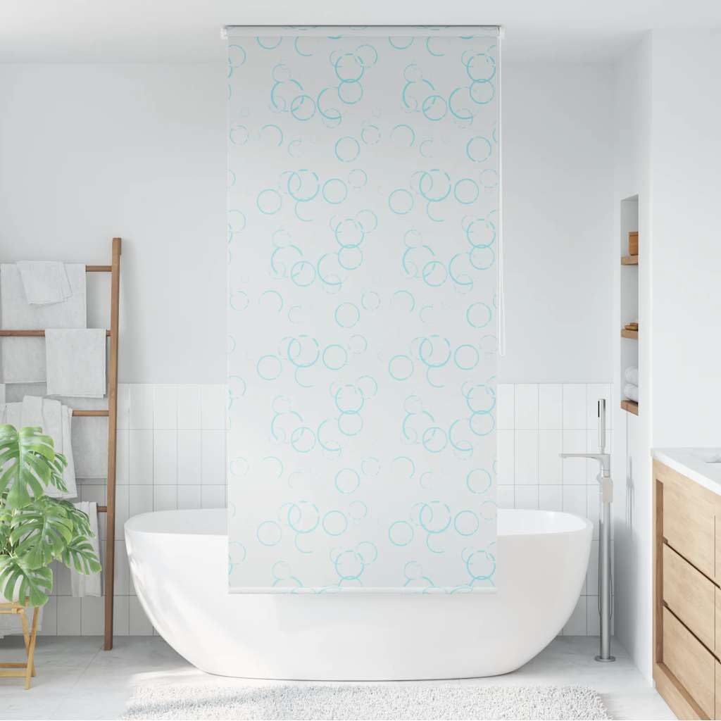 Cortina de ducha enrollable de 120 x 240 cm, diseño de burbujas, 100% EVA con piezas de aluminio, impermeable y de secado rápido, con cordón de tracción a la derecha o izquierda, incluye