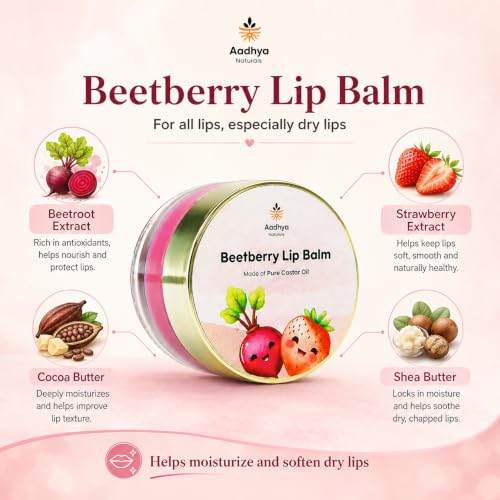 Image of Organic Lip Balm with Beetroot & Strawberry | Restores Natural Pink Lips, Reduces Pigmentation | Shea & Cocoa Butter for Deep Moisturization |For Dark, Dry & Chapped Lips| 5 gm