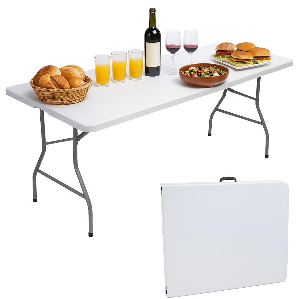 Tavolo Pieghevole Estensibile 180 cm – Bianco | Portata 120 kg | Maniglia Integrata | Chiusura Sicura con Blocco di Sicurezza