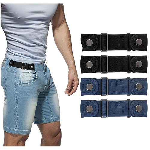 BELTROAD 4Pack Gürtel Ohne Schnalle für Herren Damen Elastischer Stretchgürtel Unsichtbarer Schnallenfreier Ohne Löcher Gürtel für Herren Damen 2 Schwarz+2 Blau fit 2 loop distance 21-30cm
