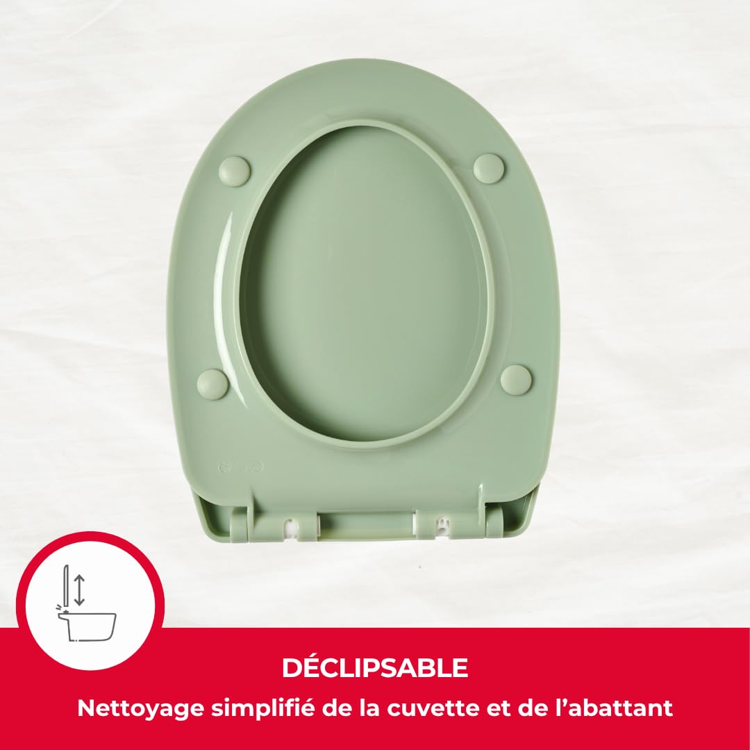 Wirquin 20724244 Marbella - Asiento para inodoro (termoplástico, con freno de caída, desmontable, forma de U, color verde salvia, termoplástico)