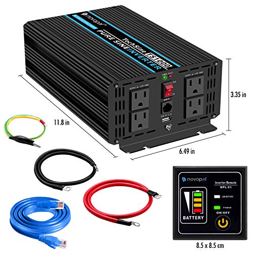 Novopal Pure Sine Wave Power Inverter 1000 Watt 12V Dc To 110V/120V Ac Converter 4 Ac Outlets Car Inverter With One Usb Port 16.4 Feet Remote Control And Two Cooling Fans #TOP5