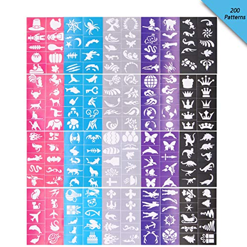 Reusable Face And Body Paint Stencils Kit,Tattoo Stencils,Glitter Temporary Tattoos For Kids School Show Birthdays Halloween Christmas Party #TOP1