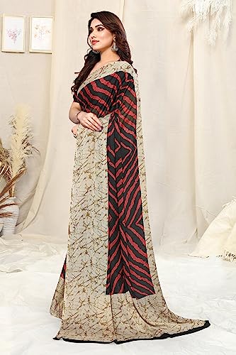 Image of MIRCHI FASHION Women Saree Ethnic Motif Print Chiffon | Breathable Lightweight Plain Weave Sari for Office and Daily Use (Available in 20 Designs)