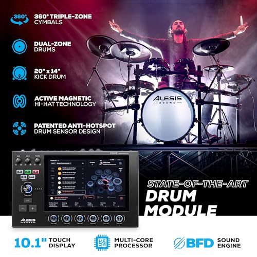 Alesis Strata Prime Electric Drum Set with Touch Screen, Triple Zone ARC Cymbals, Active Magnetic Hi Hat Controller, Dual-Zone Mesh Heads, 20