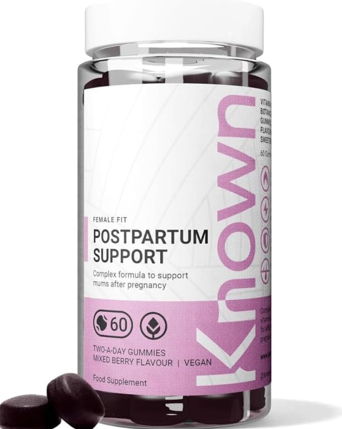 Known Postpartum Support Gummies Mixed Berry Flavour Vegan Multivitamin Gummy Supplement with Iron Biotin Choline & Vitamins Post Pregnancy Recovery & Energy 1 Month Supply for Women