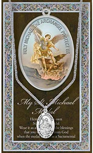 St Michael Pendant Medal on 18 Inch Stainless Steel Chain with Prayer - Image 2