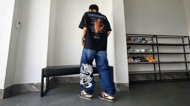 Unisex Y2K Hip Hop Street Jeans with Skeleton Print, Gothic Baggy