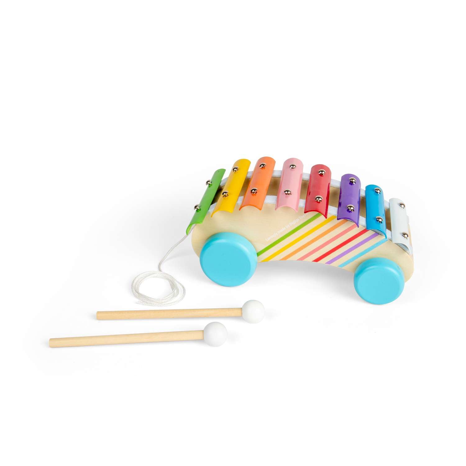 Bigjigs Toys Xilofono da tirare lungo – strumento arcobaleno in legno 2 in 1 per bambini e bambini, xilofoni musicali, strumenti sensoriali e accessori, regali per bambini, età 18 + mesi