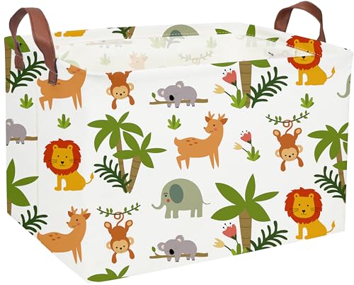 Essme Rectangular Animals Storage Basket,Green Baskets,Nursery Storage Bin Organizer with Handles for Jungle Decor,Shelf Bins,Animal Basket.(Jungle...